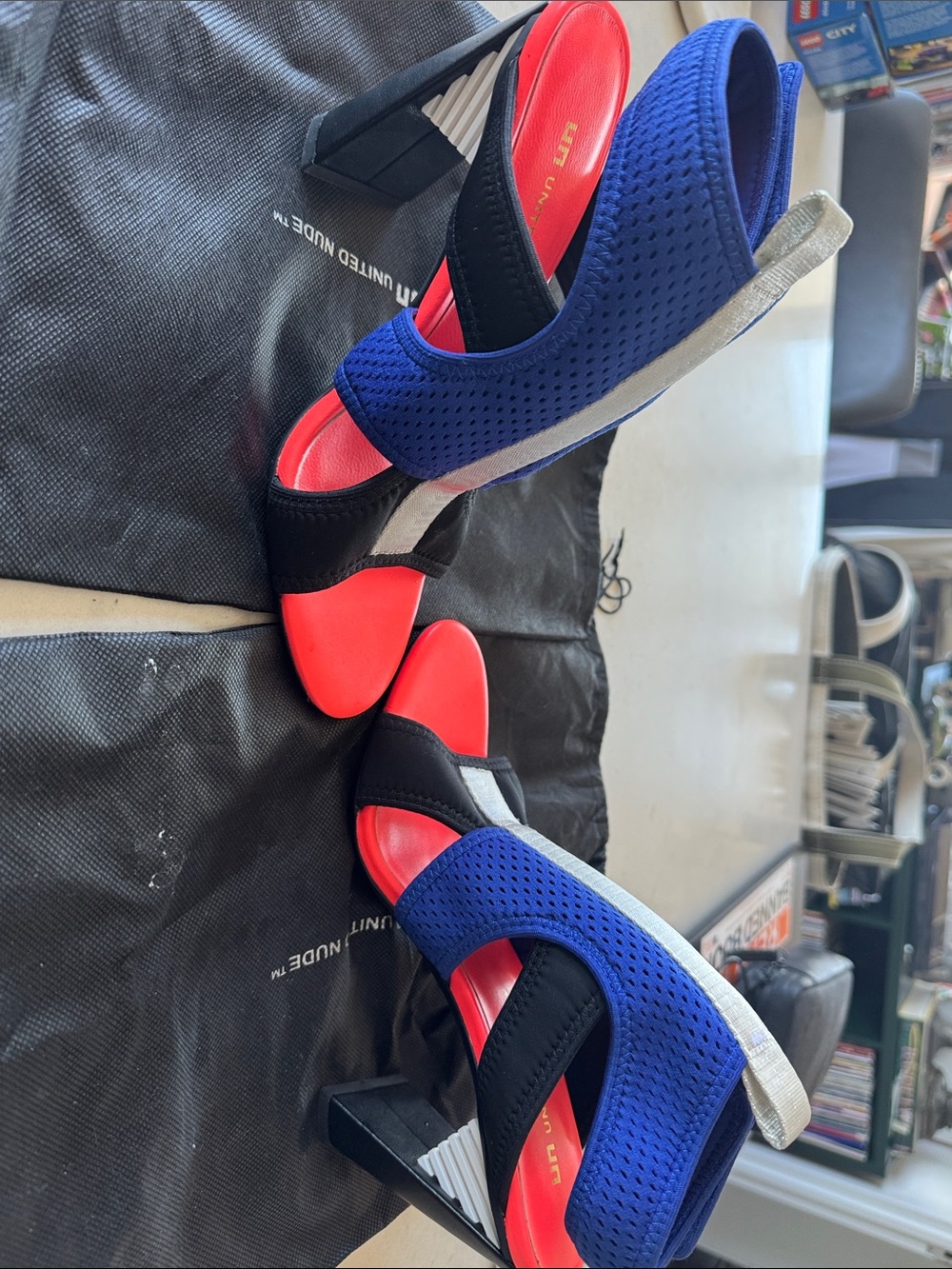 United Nude Blue and Red Open-Toe Block Heel Sandals by - Picture 5 of 10